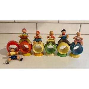Set of 6 Vintage Erzgebirge Expertic Easte German Wooden Napkin Rings
